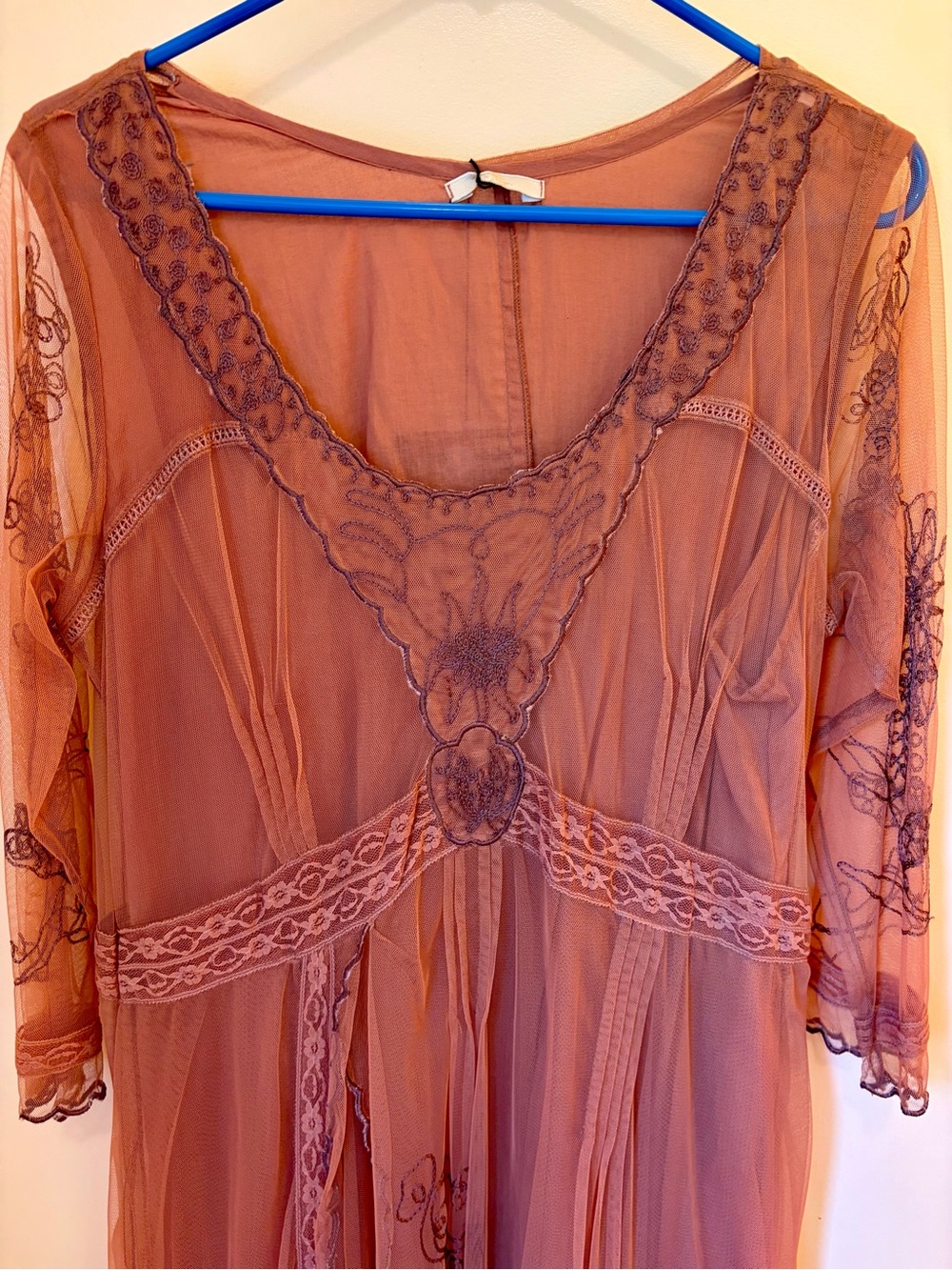 Nataya cinnamon embroidered lined maxi dress with lace trim - Picture 2 of 9